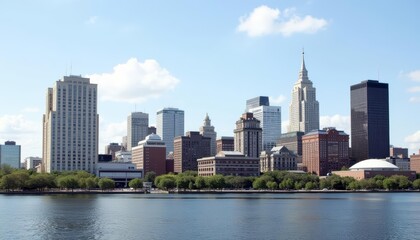 Obraz premium Elegant cityscape with serene waterfront