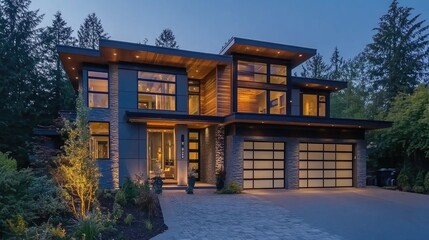 Fototapeta premium Modern Two-Story Residence with Stylish Gray Exterior