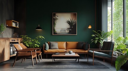 Modern Interior of Stylish Living Room ,Wall Mock Up, Frame , Poster with Beautiful Background, 3d render