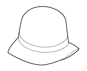 Cloche Hat with Band. Summer Head Fashion accessory cap with narrow brim clothing technical illustration. Vector headgear for Men, women, unisex style, flat template CAD mockup sketch outline isolated