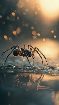 Spider Skittering Across a Glimmering Surface