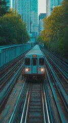 Fototapeta premium Dynamic Train Speeding Along Urban Tracks