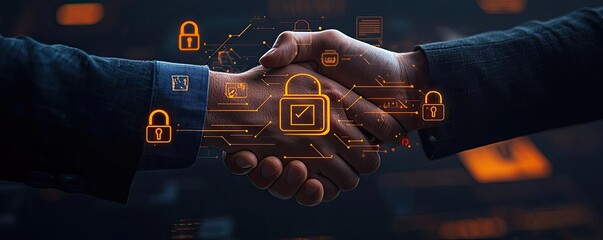 Handshake representing trust and digital security in a business context.