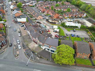 Aerial View of Central Stock-on-Trent City of England, United Kingdom. Aerial Footage Was Captured with Drone's Camera During Mostly Cloudy Day of May 4th, 2024