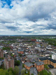 High Angle View of Central Stock-on-Trent City of England, United Kingdom. Aerial Footage Was Captured with Drone's Camera During Mostly Cloudy Day of May 4th, 2024