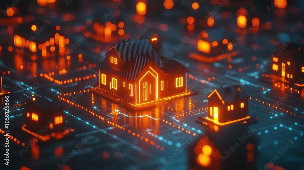 Poster exploring the futuristic lowpoly network of smart home devices in a connected digital ecosystem