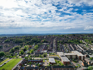 High Angle View of Central Stock-on-Trent City of England, United Kingdom. Aerial Footage Was Captured with Drone's Camera During Mostly Cloudy Day of May 4th, 2024