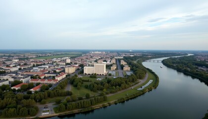  Elegant riverside cityscape under a clear sky
