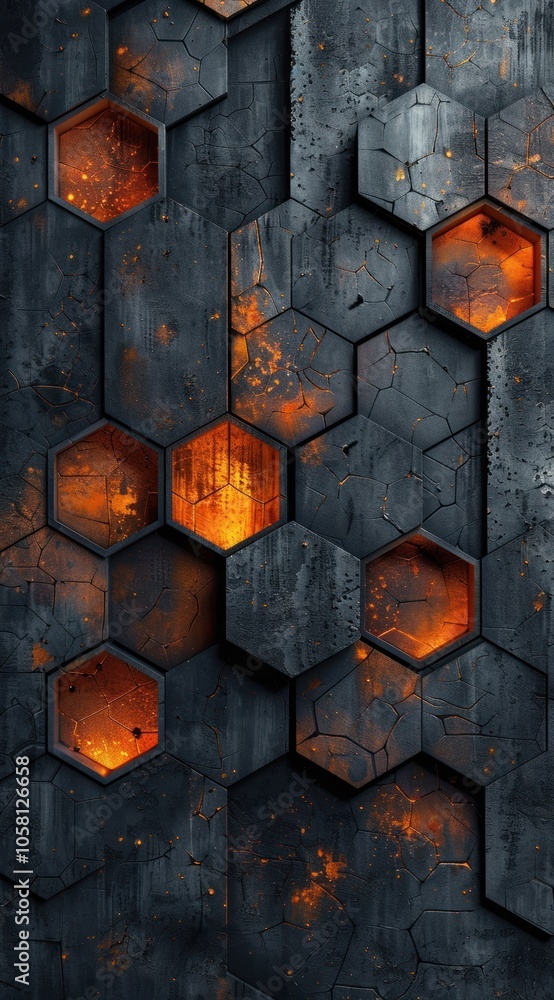 Poster glowing hexagonal pattern