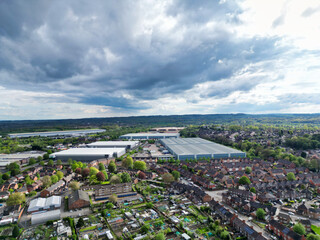 High Angle View of Central Stock-on-Trent City of England, United Kingdom. Aerial Footage Was Captured with Drone's Camera During Mostly Cloudy Day of May 4th, 2024