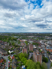 High Angle View of Central Stock-on-Trent City of England, United Kingdom. Aerial Footage Was Captured with Drone's Camera During Mostly Cloudy Day of May 4th, 2024