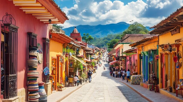 Fototapeta Beautiful streets and colorful facades of San Cristobal de las Casas in Chiapas, Mexico.
