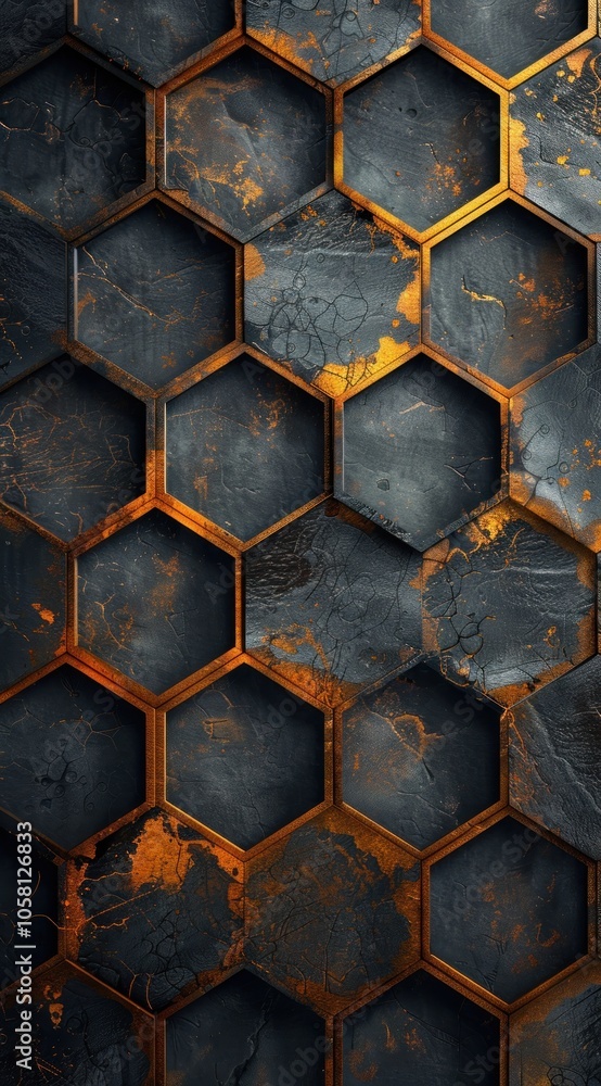Poster abstract hexagon pattern with rusty texture