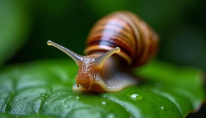  Slow and steady wins the race  A snails journey on a dewy leaf