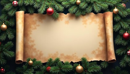 Awaiting a festive message  blank scroll in Christmas garland
