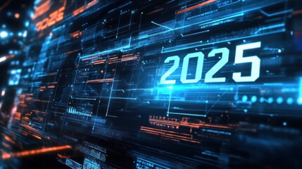 Fototapeta premium 2025 pixel technology background wallpaper design with illumination elements AI generated image