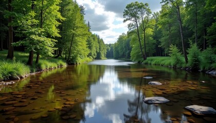 Obraz premium Tranquil forest stream perfect for a peaceful escape