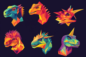 Fototapeta premium dinosaur heads in geometric patterns, illustration
