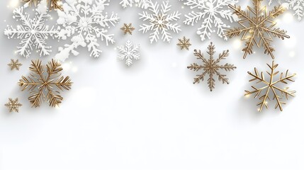 Delicate snowflakes gently fall against a dreamy blue bokeh backdrop, creating a perfect winter greeting space for seasonal messages