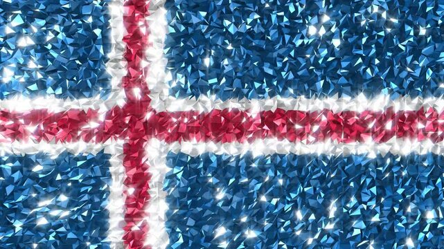 Sparkling Flag of Iceland in a dazzling 3D loop. Iceland's flag shines with bright texture, ideal for national pride, backgrounds, and celebrations.