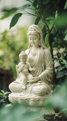 Obraz premium Serene Statue of Mother with Child in Tranquil Setting