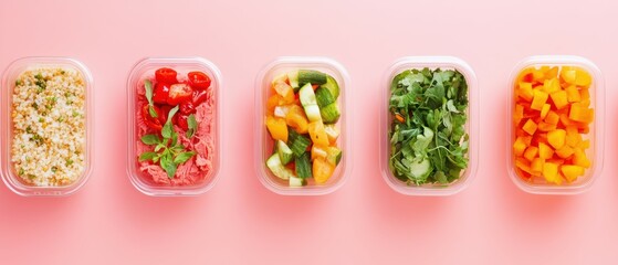 Four taking healthy meal prep with fresh vegetables and grains for a nutritious lifestyle