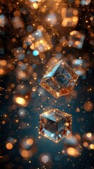 Abstract Glass Cubes with Golden Bokeh
