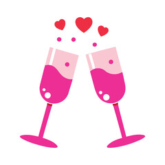 Romantic Champagne Glasses Vector Elegant Toasting Glasses with Hearts for Weddings, Anniversaries, and Celebrations