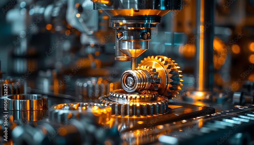 Poster a close-up of intricate machinery featuring polished gears and precision components, showcasing the 