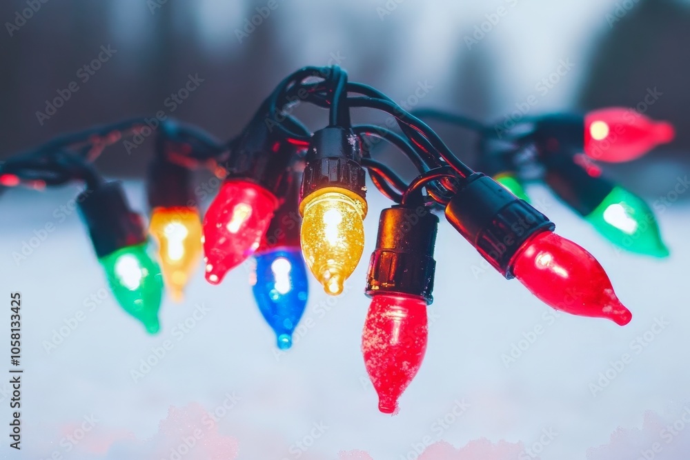 Aufkleber close up of colorful christmas string lights with blurred background capturing festive warmth perfec