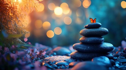 Obraz premium Revitalize your mind and body a tranquil wellness retreat with spa stones and bokeh lights