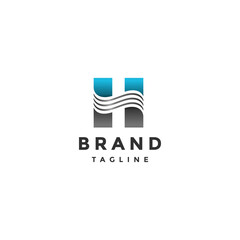 Simple Wavy Initial H Letter Logo Design. Minimalist Wave Lines In The Middle Letter H Logo Design.