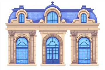 Obraz premium Elegant European style building illustration with blue roof ideal for seasonal visuals architectural designs or holiday themed decor