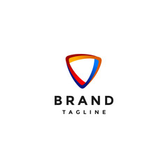 Simple Tricolor Triangle Shield Logo Design. Three Colors Rotating In A Round Triangle Logo Design.