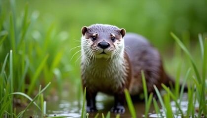 Fototapeta premium Wildlife in Focus A curious otter in its natural habitat