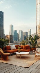 Fototapeta premium Modern Rooftop Workspace with Scenic City View