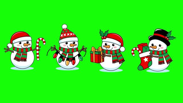 christmas stickers animation. green screen snowman animation.