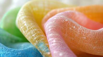 Fototapeta premium A close-up of colorful fabric with white polka dots.