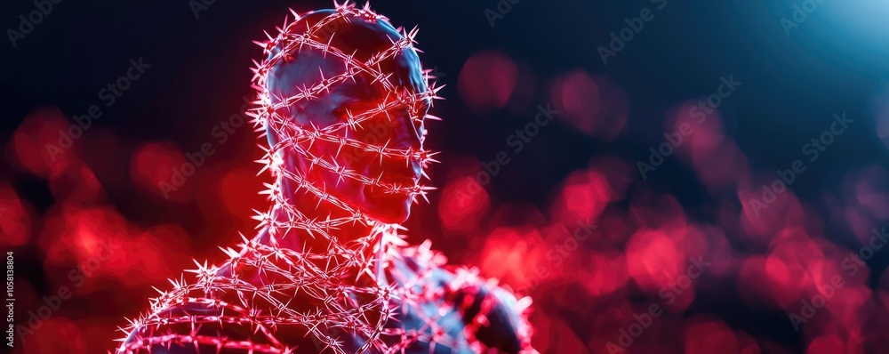 Poster abstract representation of a human figure with glowing geometric patterns