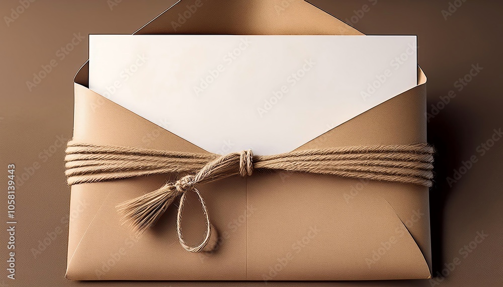 Poster a rustic envelope tied with twine, containing a blank card, rests on a smooth surface, evoking a tou
