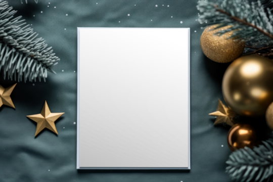 PNG flatlay Chrismas card mockup, transparent design