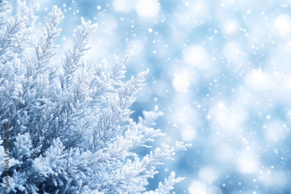 Poster close up of a frosted twig with icy details on a blurred background focusing on the intricate textur
