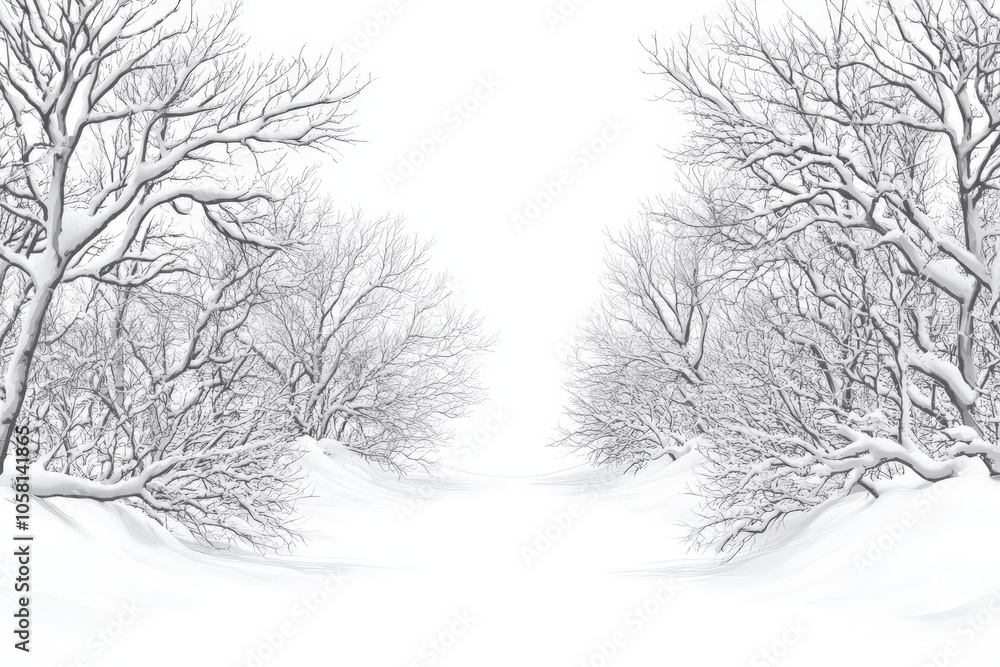 Aufkleber artistic depiction of leafless trees with branches stretching across a white background creating a m