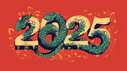 Fototapeta premium 2025 New Year design with a colorful dragon theme