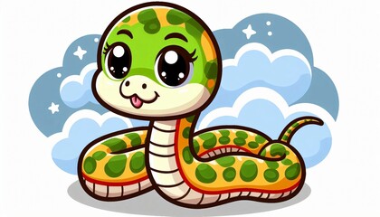 Obraz premium Cute Cartoon Snake with Big Eyes and Tongue Out on a White Background