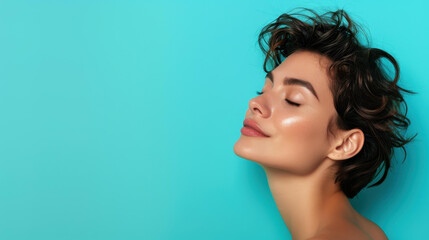 A side profile of a pensive woman gazing upward, lost in thought, capturing a moment of introspection and contemplation.