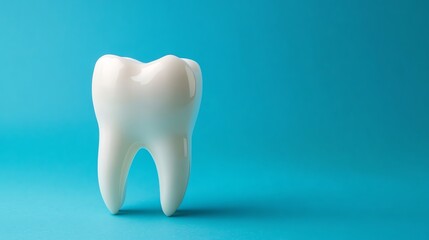 A single, white tooth on a light blue background.