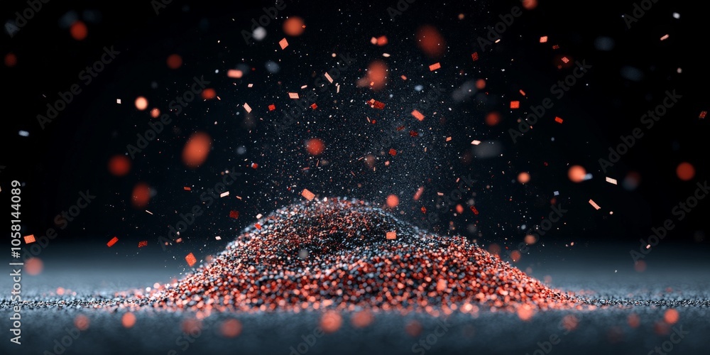 Poster a pile of sparkling particles is illuminated as they burst into the air in a dynamic and dramatic di