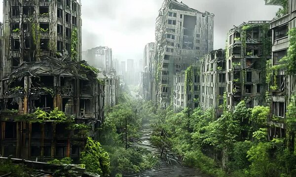 Abandoned City Overgrown with Nature