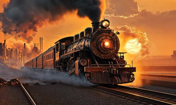 Steam Locomotive at Sunset